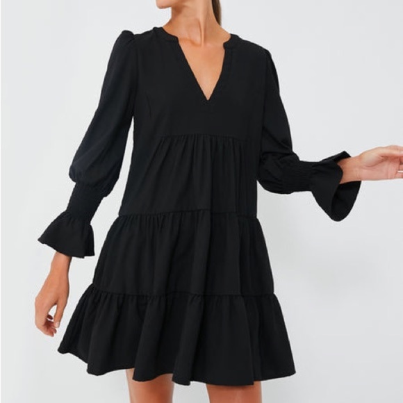 Pomander Place Tuckernuck Crepe Kenzo Mini Dress Tiered Long Sleeve Black Small - Picture 1 of 15